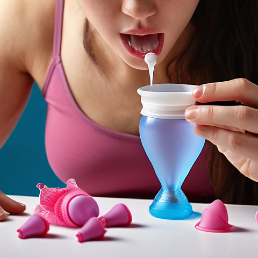 **A woman carefully choosing a menstrual cup from various sizes and materials, focusing on the importance of size and material selection.**